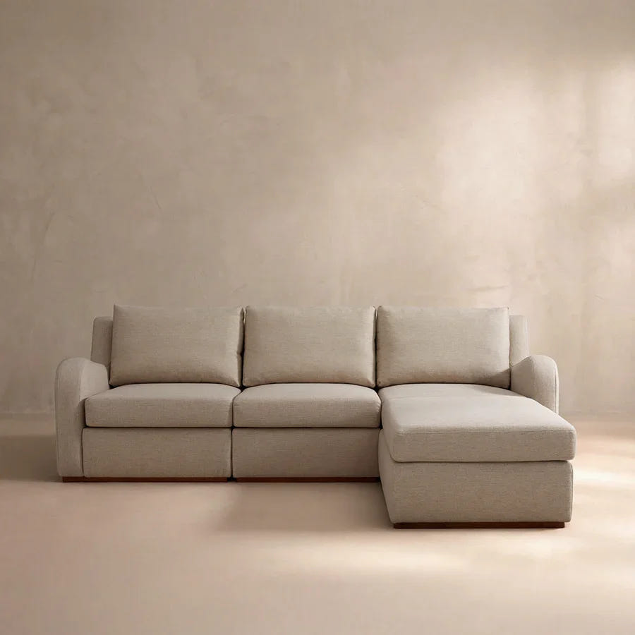 Arden Oatmeal Cotton & Linen Sofa with Ottoman (101")