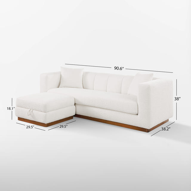 Lyra White Bouclé Channel Sofa (90")