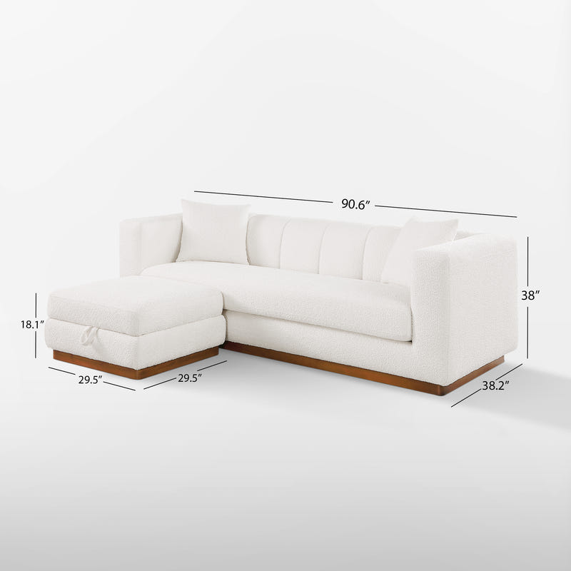 Lyra White Bouclé Channel Sofa (90")