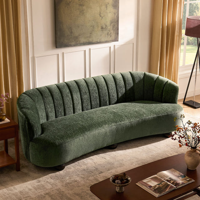 Velaf Chenille Curved Channeled Sofa (87'')