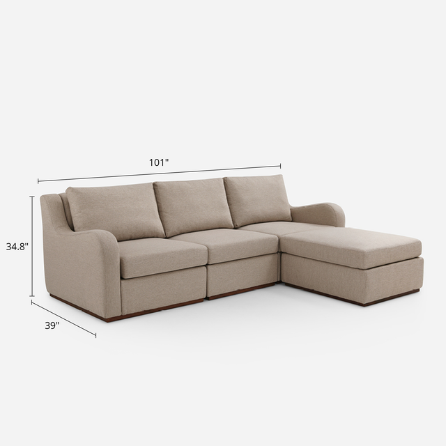 Arden Oatmeal Cotton & Linen Sofa with Ottoman (101")