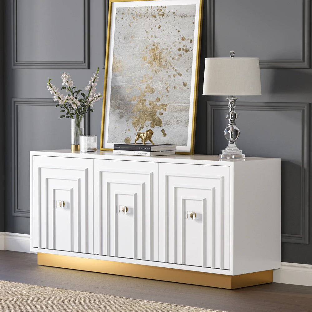 Vantix White Carved Glossy Sideboard (75")