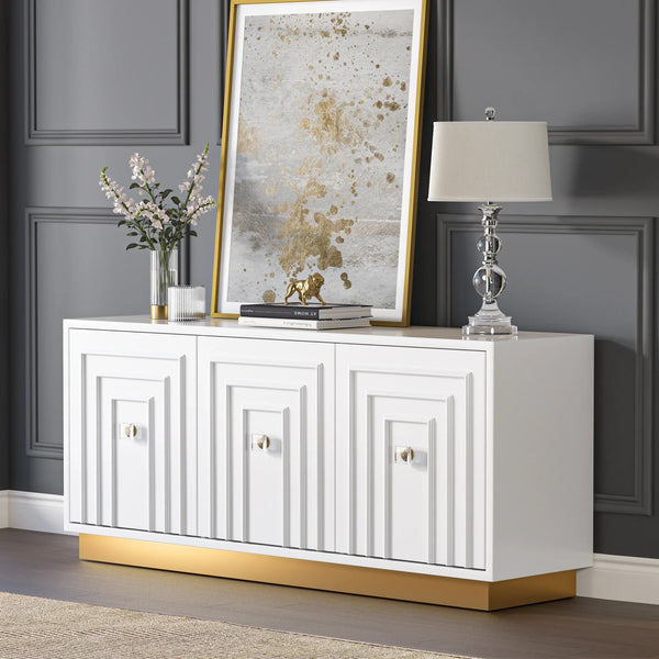 Vantix White Carved Glossy Sideboard (75")