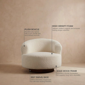 Floccus White Bouclé Round Swivel Chair