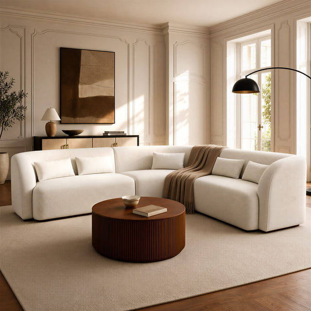 Giverny Beige Cotton & Linen Curved Sectional Sofa (158")