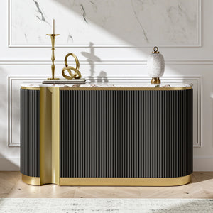 Rhyzo Faux Marble Fluted Oval Sideboard (62")