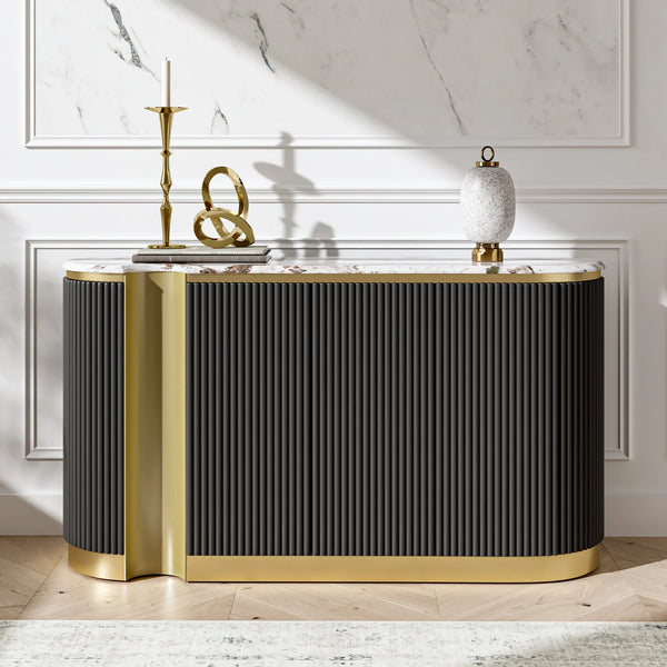 Rhyzo Faux Marble Fluted Oval Sideboard (62")