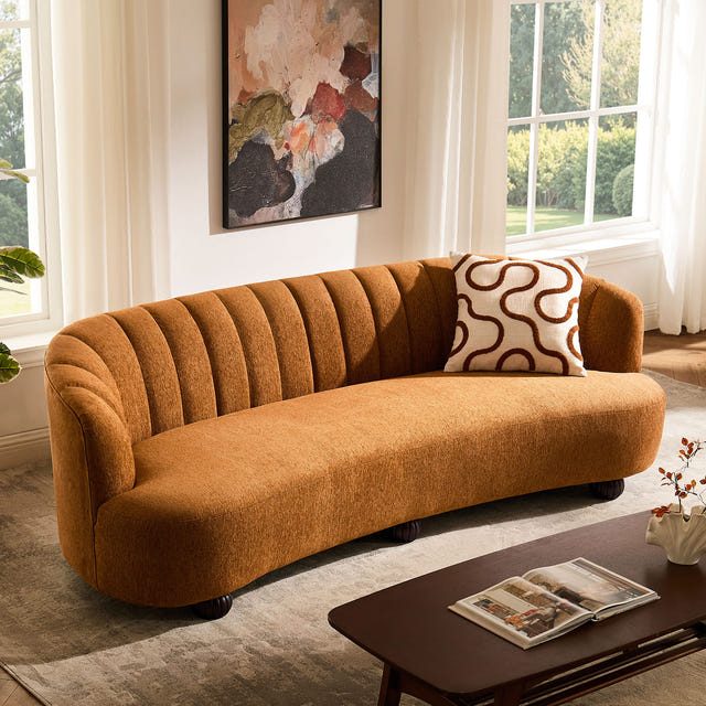 Velaf Chenille Curved Channeled Sofa (87'')