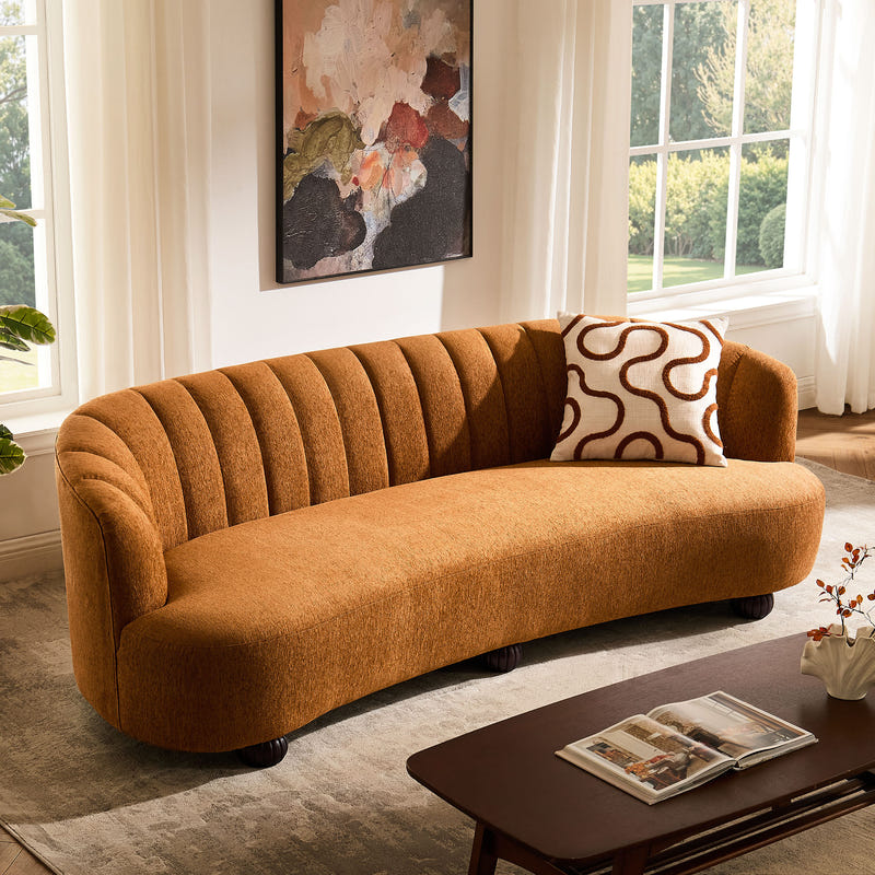 Velaf Chenille Curved Channeled Sofa (87'')