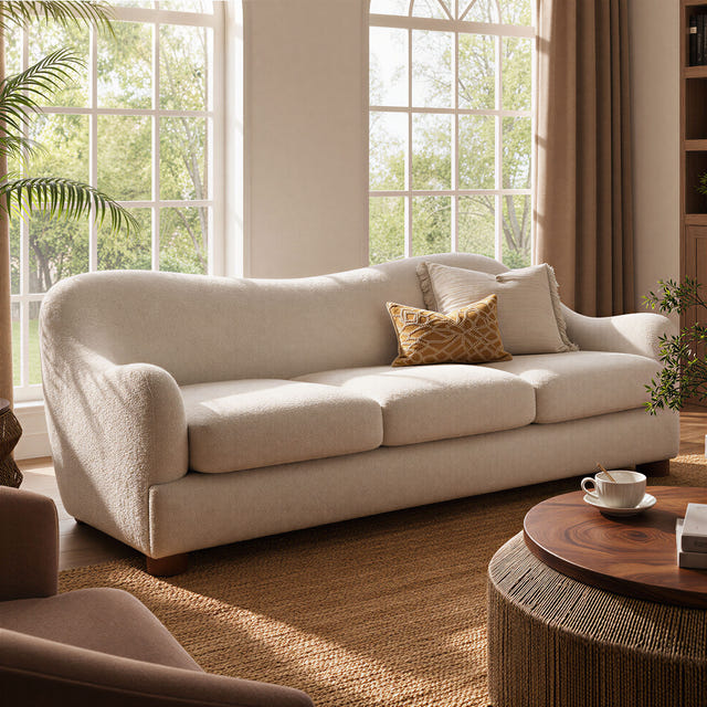 Wave Greige Bouclé Curved Sofa (86'')