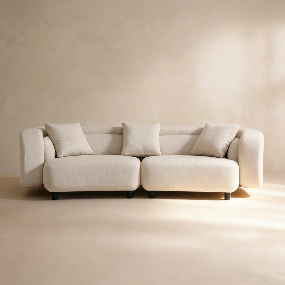 Covan Greige Cotton & Linen Curved Sofa (104'')