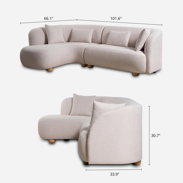 Capri White Bouclé Curved Sectional Sofa (102")
