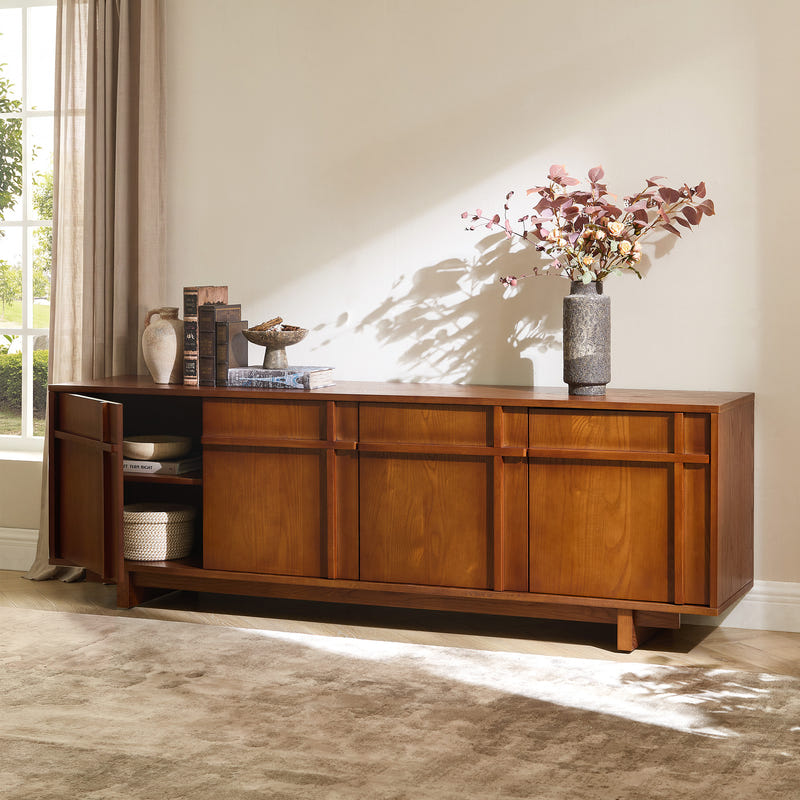 Kalen Ash Wood Geometric Media Console (72'')
