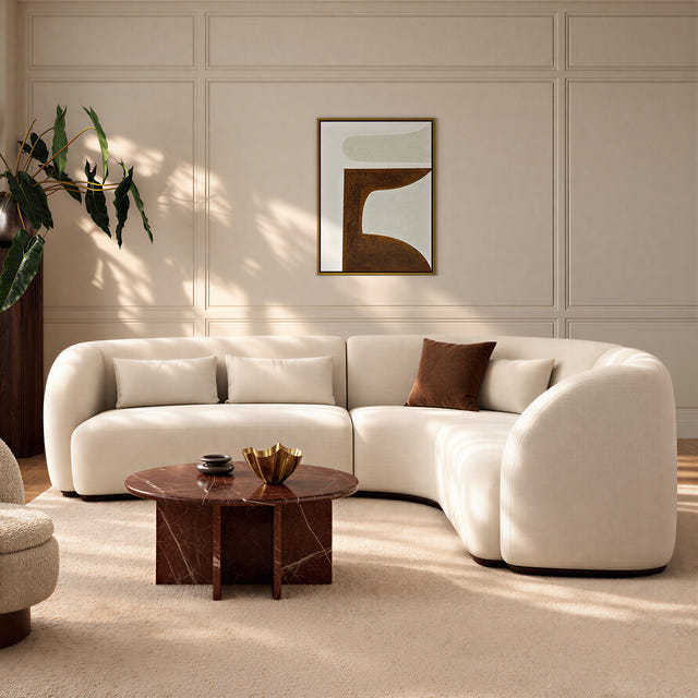 Giverny Beige Cotton & Linen Curved Sectional Sofa (158")
