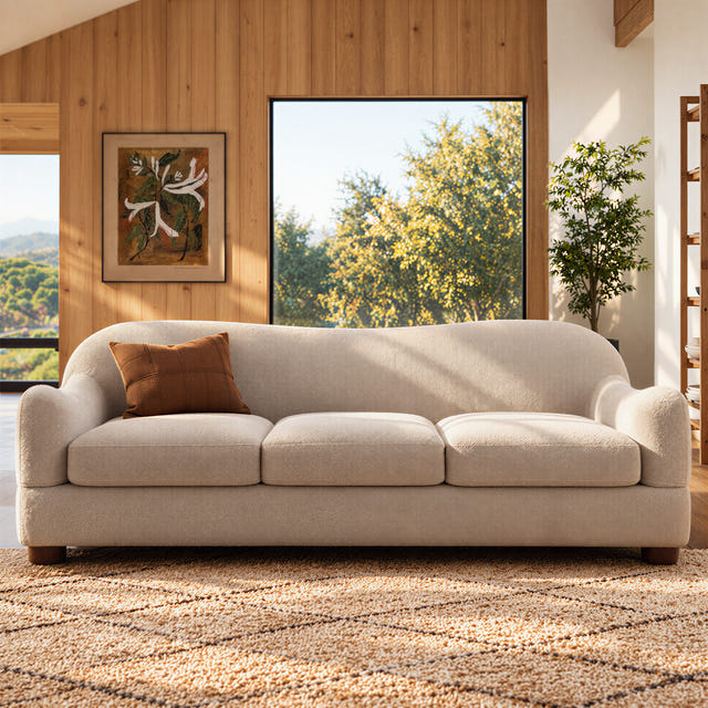 Wave Greige Bouclé Curved Sofa (86'')