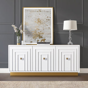 Vantix White Carved Glossy Sideboard (75")