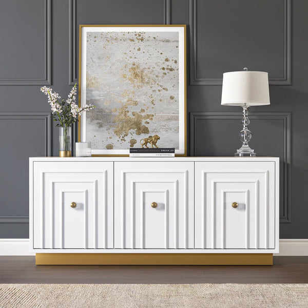 Vantix White Carved Glossy Sideboard (75")