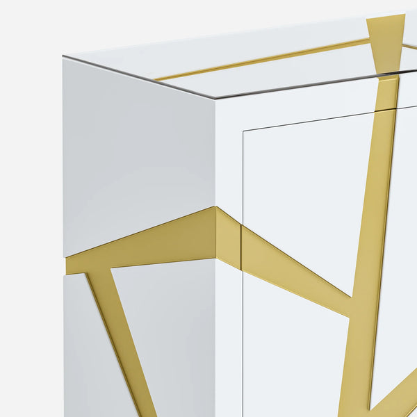 White 4-door sideboard with gold geometric accents on a white background