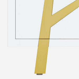 Gold metal leg of a 4-door sideboard on a white background