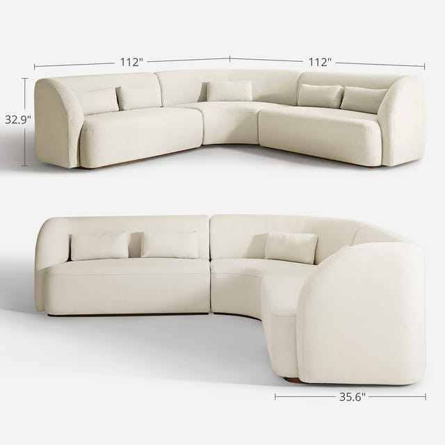 Giverny Beige Cotton & Linen Curved Sectional Sofa (158")