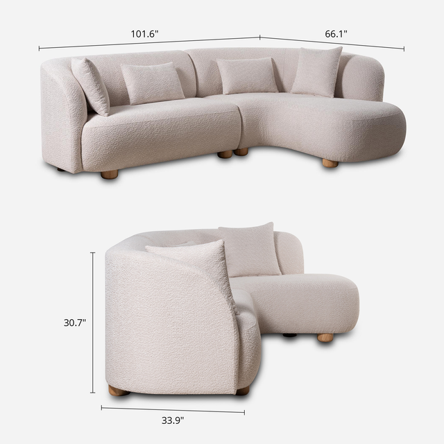 Capri White Bouclé Curved Sectional Sofa (102")