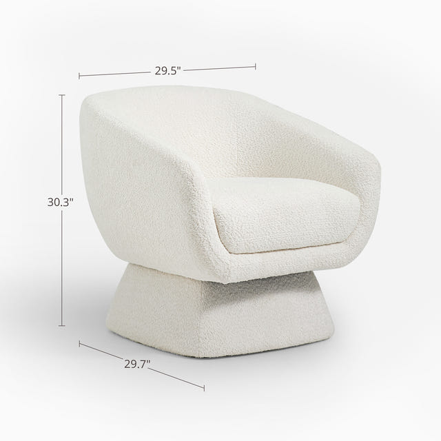 Nephele White Bouclé Barrel Swivel Chair