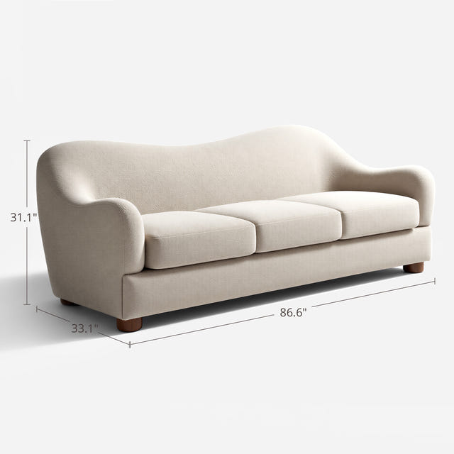 Wave Greige Bouclé Curved Sofa (86'')
