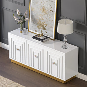 Vantix White Carved Glossy Sideboard (75")