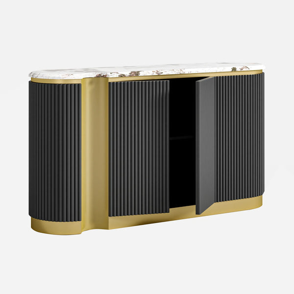 Rhyzo Faux Marble Fluted Oval Sideboard (62")