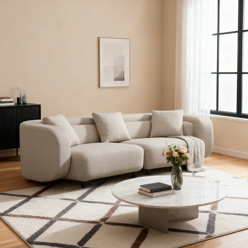 Covan White Cotton & Linen Curved Sofa (104'')