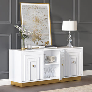 Vantix White Carved Glossy Sideboard (75")