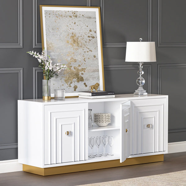 Vantix White Carved Glossy Sideboard (75")