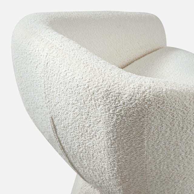 Nephele White Bouclé Barrel Swivel Chair