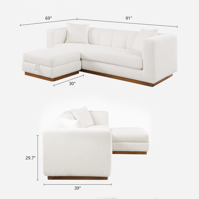 Lyra White Bouclé Channel Sofa (90")