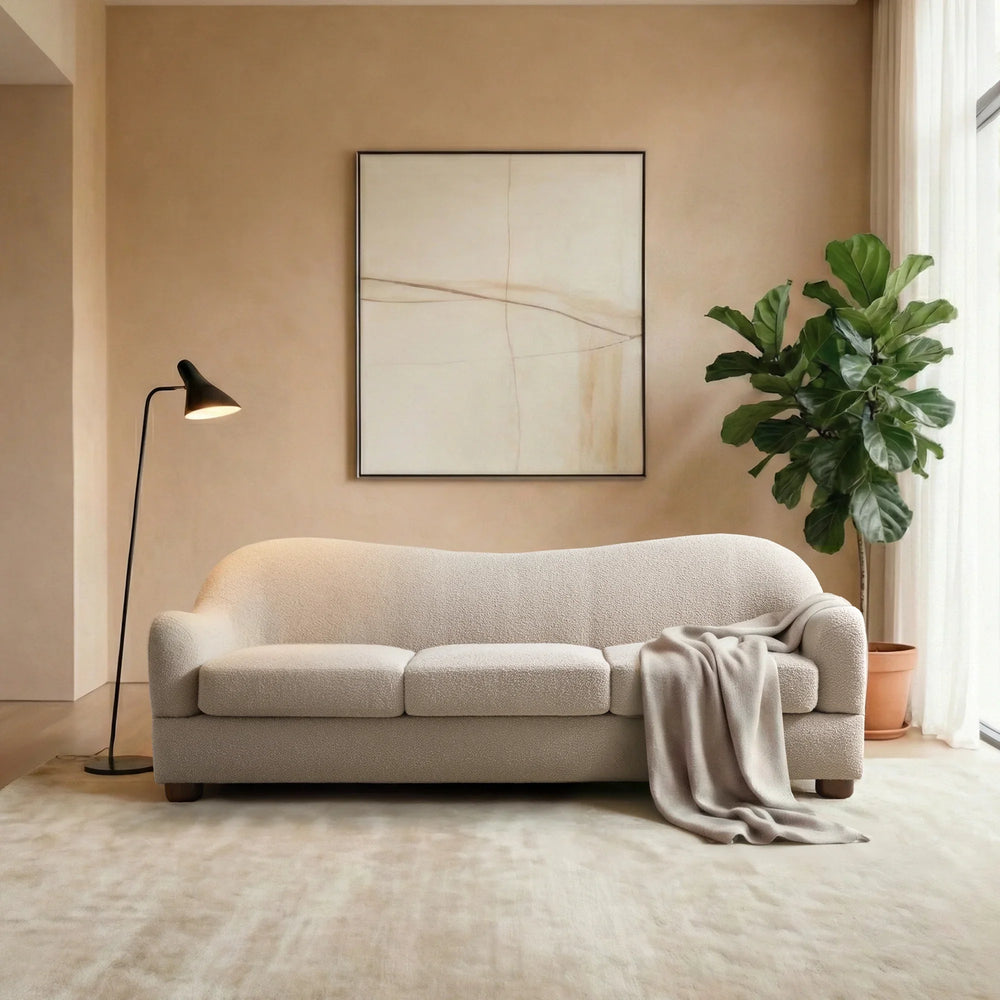 Wave White Bouclé Curved Sofa (86'')
