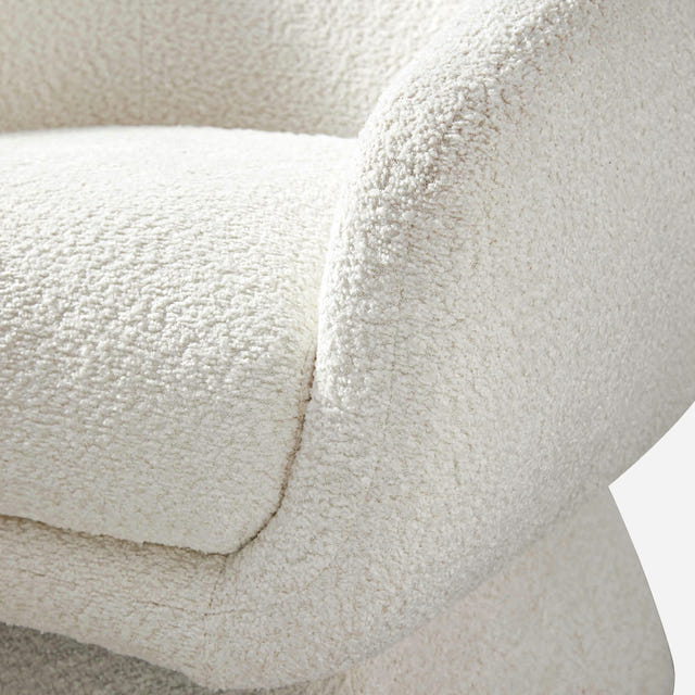Nephele White Bouclé Barrel Swivel Chair