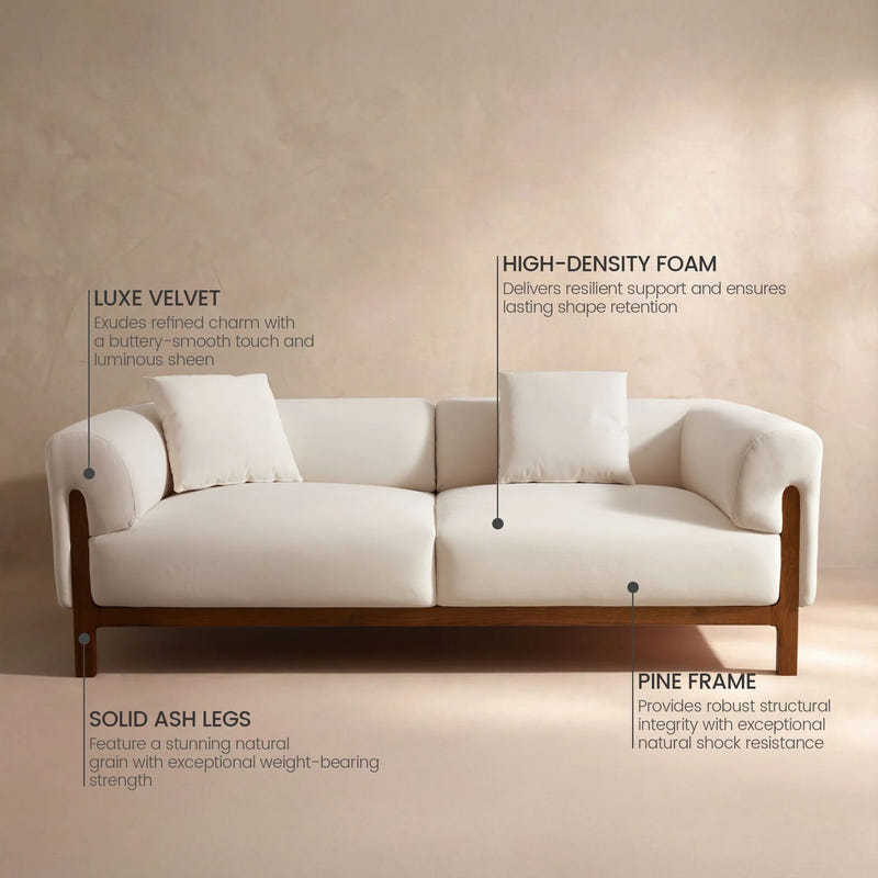 Cirrus White Velvet 3-Seater Sofa (84")
