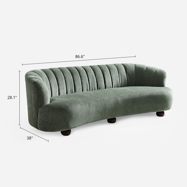 Velaf Green Chenille Curved Channeled Sofa (87'')