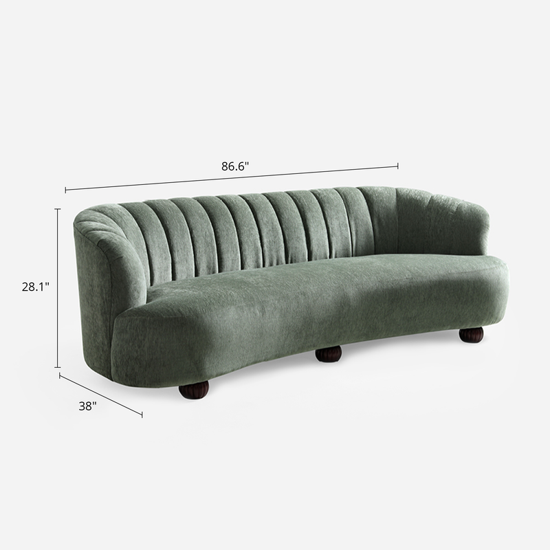 Velaf Green Chenille Curved Channeled Sofa (87'')