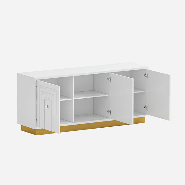 Vantix White Carved Glossy Sideboard (75")