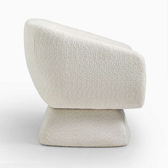 Nephele White Bouclé Barrel Swivel Chair