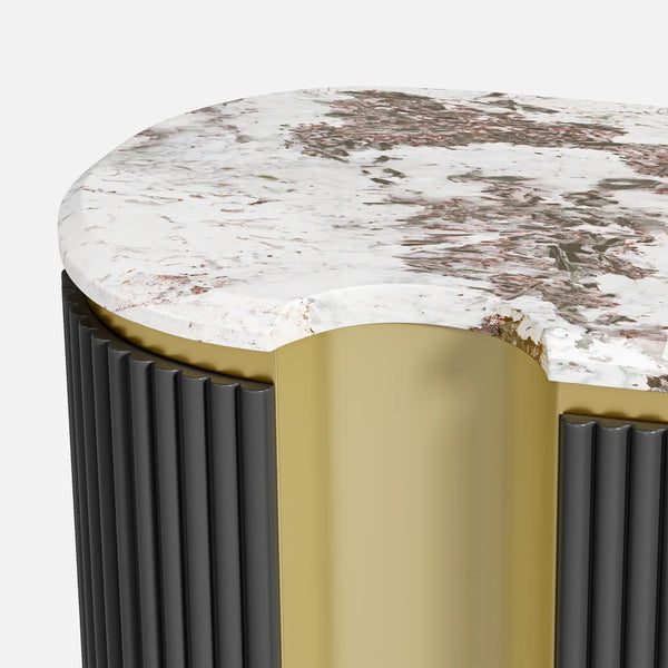 Rhyzo Faux Marble Fluted Oval Sideboard (62")