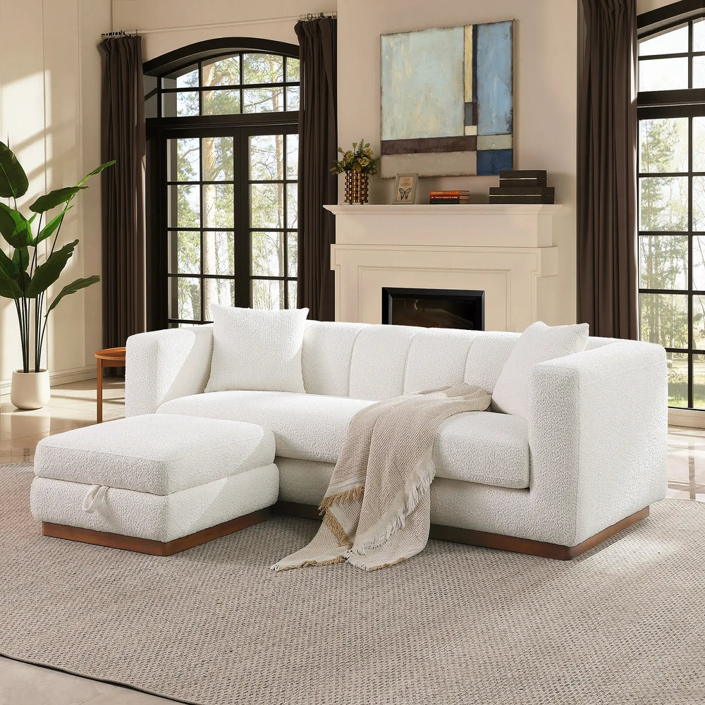 Lyra White Bouclé Channel Sofa (90")