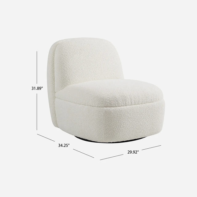 Niveous White Bouclé Swivel Chair