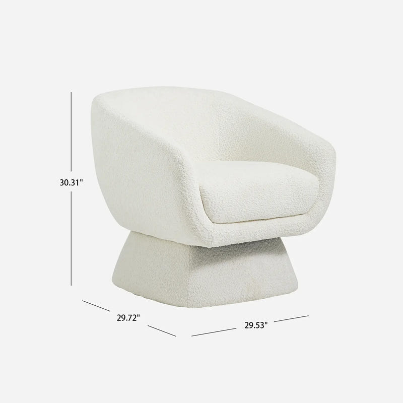 Nephele White Bouclé Barrel Swivel Chair