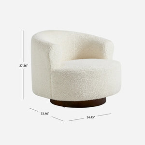 Floccus White Bouclé Round Swivel Chair