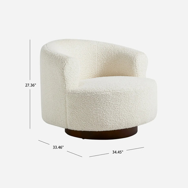 Floccus White Bouclé Round Swivel Chair