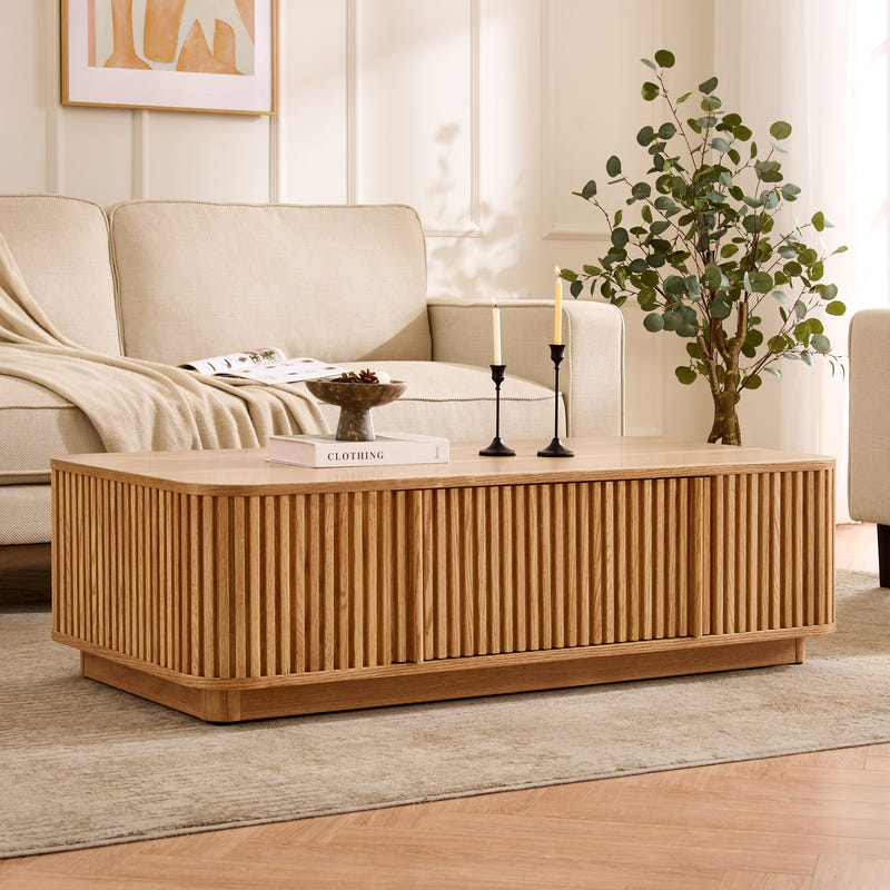 Linora Natural Fluted Coffee Table (52")
