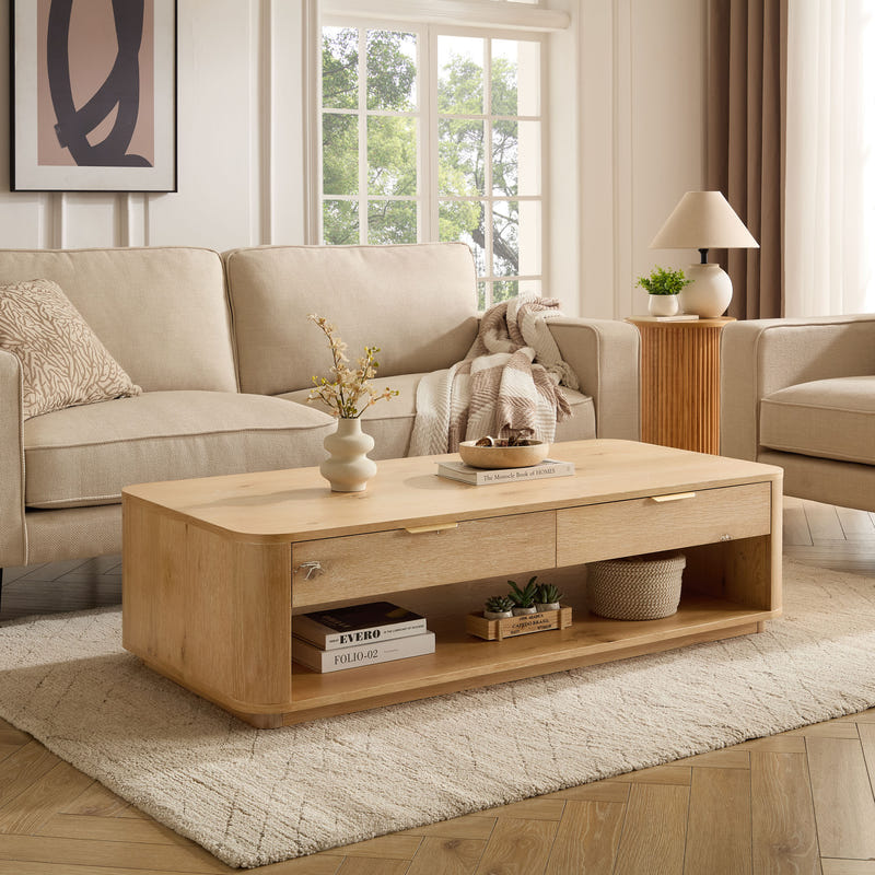 Aven Natural Curved Coffee Table (55'')