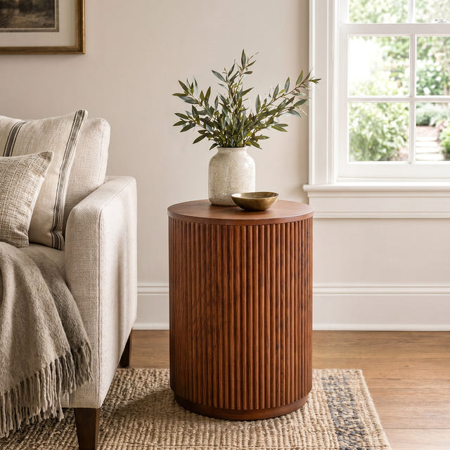 Esmond Fluted Round Side Table (16")